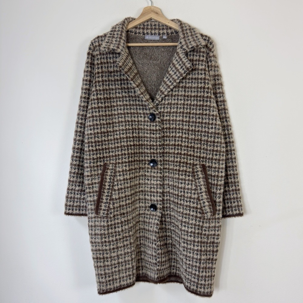 New Evolution Geometric Tan Brown Coatigan Cardigan Coat - Small